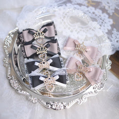 Jirai Kei Black / Dusty Pink Lace Bowknot Hairclips with Beaded Heart Charm