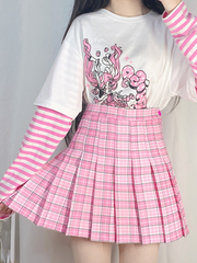 Pink Plaid Pleated Skirt