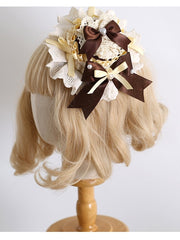 Yellow&Brown Sweet Lolita Beaded Decorated Bowknot Details Mini Hat