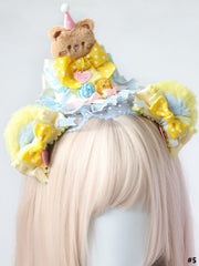 Yellow & Blue Lolita Sweet Plush Bear Ear Bowknot Hairclip/Hairband/KC/Mini Hat With Clips