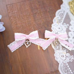 Four Colors Jirai Kei Plaid Bowknot Hairclips with Heart Charm
