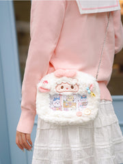 White Bowknot Decorated Cute Plush Lamb Crossbody Ita Bag
