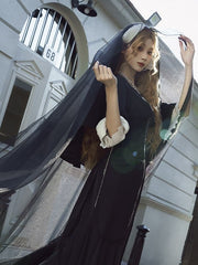 Black and White Slim-fitting Gothic Nun Lolita Dress with Cross Applique