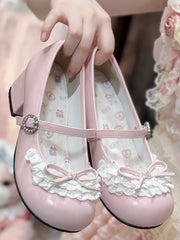 Clearance - Size 35 for Foot Length 22.5cm Pink Sweet Lolita Round Toe Mary Janes - Layered Lace with Knotted Top Bow