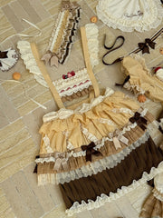 Yellow Sweet Strawberry Cake Embroidery Bodice Cupcake Hem  Lolita Overall Skirt