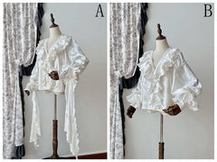 White Structured Ruffles V-neck Gothic Lolita Long Sleeves Shirt