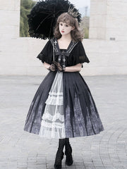 Black Church Print High Waist Gothic Lolita Dress
