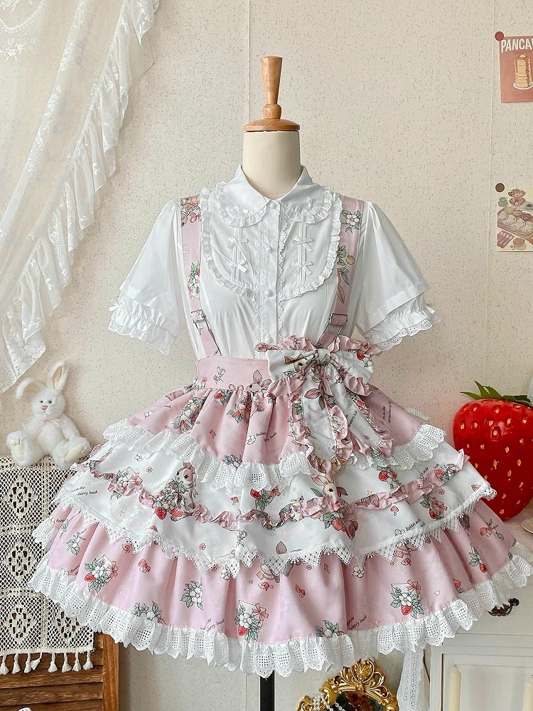Bunny Print Pink Sweet Lolita Overall Skirt