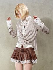 White Y2K Punk Rock Faux Two-Piece Shirt with Splatter Print