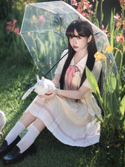 White and Pink Bowknots Flower Brooch