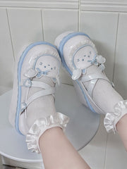 Yume Kawaii Blue & White Round Toe Kitty  Angel Heart Buckle Platform Lolita Shoes