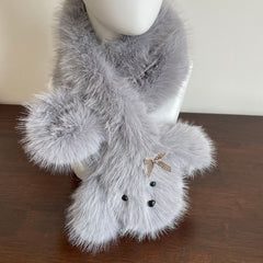 White/Grey/Pink/Apricot Puppy-shaped Bow Detail Shaggy Scarf