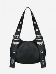 Vintage Black Crescent Tote Bag With Adjustable Strap - Punk Style