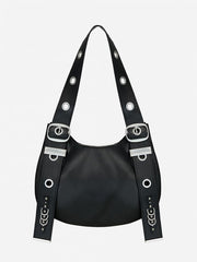 Chic Brown Punk Crescent Tote Bag With Adjustable Strap