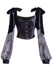 Gothic Purple Velvet Lace-up Corset Top