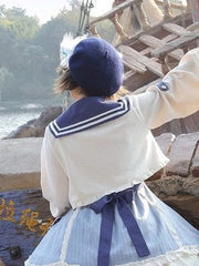 Dark Blue Lolita Beret with Fluffy Cat Ears Accents