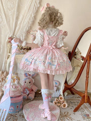 Pink Kitty and Polka Dots Pattern Print Sweet Lolita Overall Dress