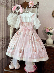 Bunny and Violin Print Pink High Waist Sweet Lolita JSK Dress