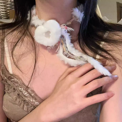 Y2K White Flush Heart-shaped Design Choker with White Tassel