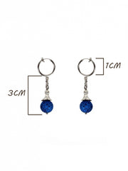 Steampunk Silver Ear Clips With Dark Blue Bead Charms