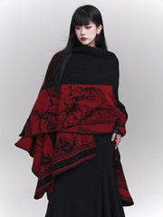 Red & Black Gothic Ethnic Illustration Poncho