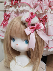 White Sweet Lolita Mini Plush Bunny & Bowknot Hairclips