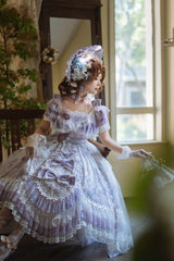 Clearance - Size S for Bust 78-92cm In Stock Key to the Fairyland Hime Lolita Dress Purple Flowy Short Lace Sleeves Lolita Dress Full Set