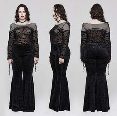 Plus Size-Goth Dark Texture Black Jacquard Flare Pants