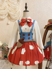 Mushroom Bubble Skirt Red and Blue Sweet Lolita Overall Dress with Acorn Belt