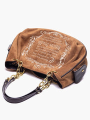 Vintage Brown Gothic Lettering Embroidered Tote Bag with Large Capacity