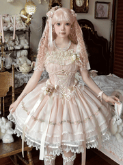 Pink Ribbon Bowknots Decoration Boned Waist Balletcore Sweet Lolita Dress Flutter Sleeves JSK