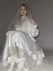 White Layered Tulle Gothic Lolita Skirt with Bow Details