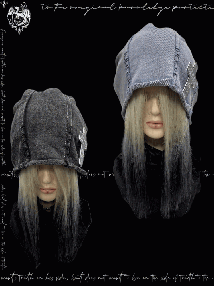 Y2K Black/Blue Rolled Hem Cross Accent Punk Rock Hat