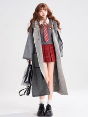 Red Plaid Box Pleat Short Skirt with Side Zipper