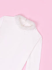 White Winter Long Sleeves Top with Plush Neckline and Cuffs
