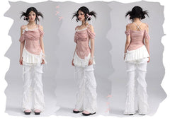 White Balletcore Lace Ruffles Pants + Self-tie Skirt Set