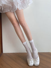White Bow Trim Bubble Lace Socks