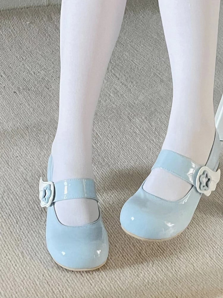Tenshi Kaiwai Light Blue Lolita Star Wing Design Mary Jane Shoes