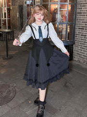 Plus Size White Striped Shirt Ruffle Trim