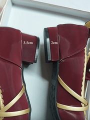 Wine Red Sweet Lolita Low-heel Mary Janes with Scalloped Hem & Bow Accents