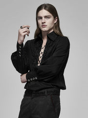 Gothic Black Men's Fire Dragon Long Sleeve Shirt