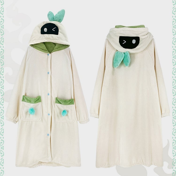 Genshin Imapct Venti Inspired Beige Plush Long Hooded Pajama