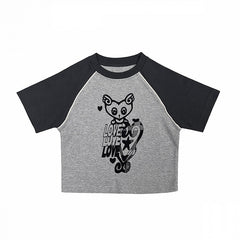 Y2K Black and Gray Colorblock Design Cropped Graphic T-Shirt