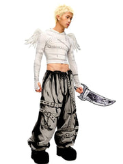 Gray Cartoon Lightning  Knife-Shaped PU Crossbody