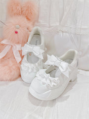 White Lace Trim Bowknot Velcro Strap Closures  Jirai Kei Platforms