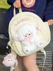 White Cute Backpack With A Detachable Lamb Doll