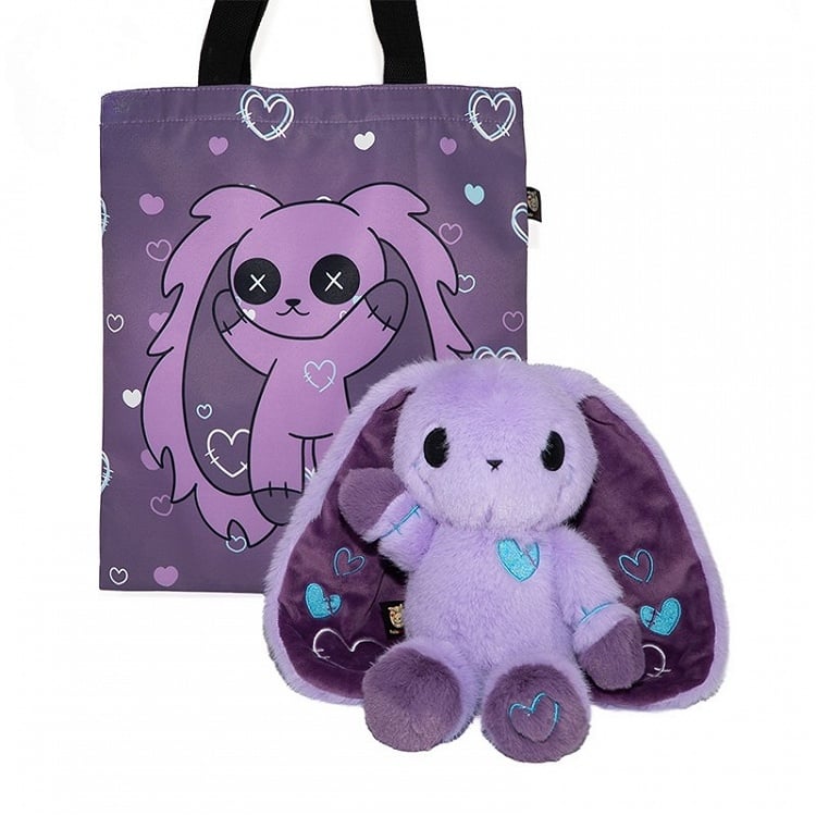 Purple Kawaii Plush Bunny Doll with A Canvas Bag