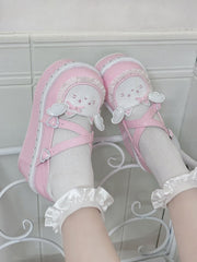 Yume Kawaii Pink Round Toe Kitty Angel Heart Buckle Platform Lolita Shoes
