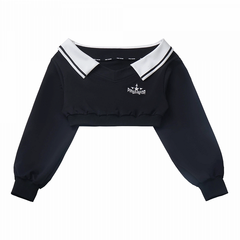 Wasteland Punk Black V-Neck Futuristic Techwear Cropped Sweatshirt