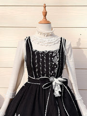 White High-neck Lolita Knit Top with Bowknots and Lace Details